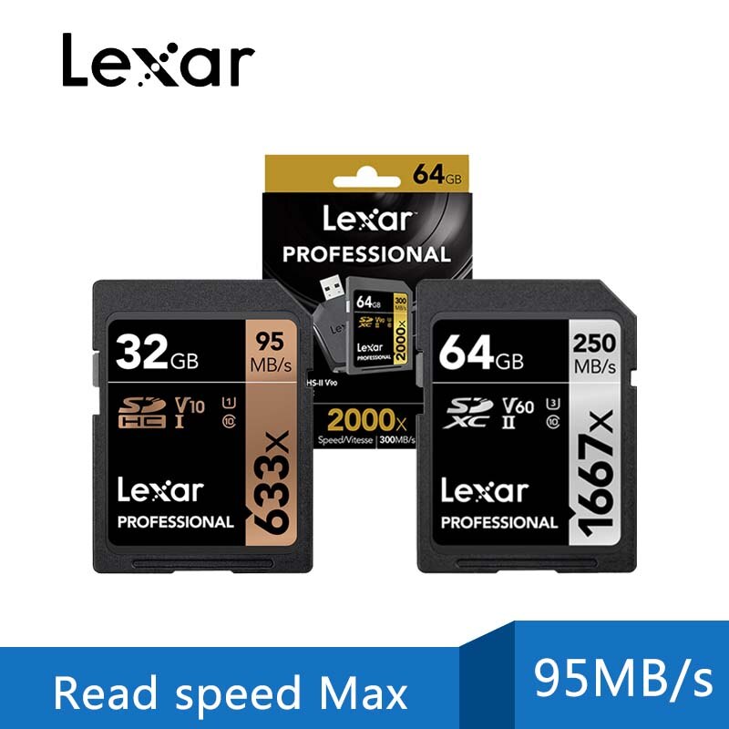Lexar sd 카드 32 기가 바이트 633x 1000x U3 Class10 128 기가 바이트 메모리 카드 UHS-I C10 64 기가 바이트 카드 SD 메모리 카드 플래시 카드